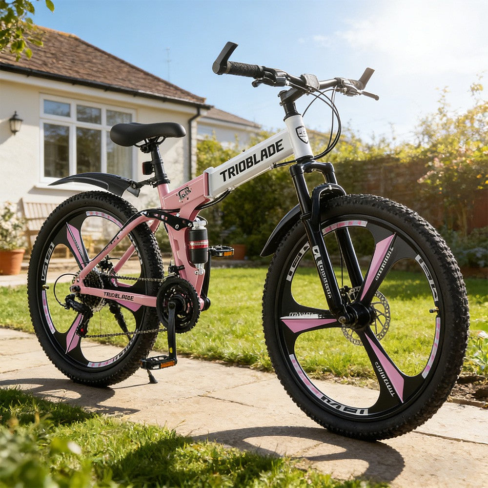 24"26" Folding Mountain Bike 21 Speed Full Suspension Bicycle For Men Women New
