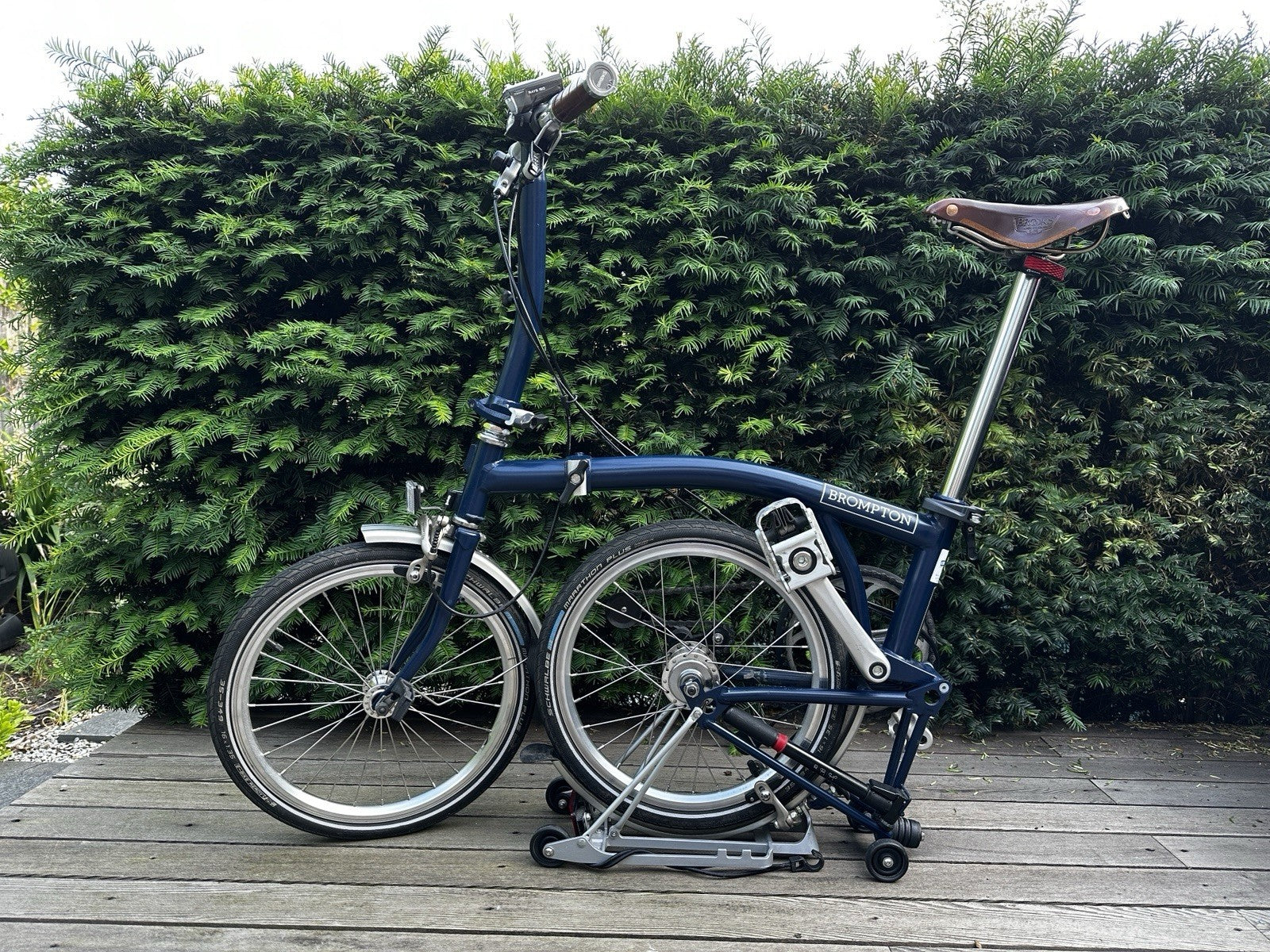 Brompton S3RU Folding Bike 3-speed, Navy Leather Saddle Excellent Condition