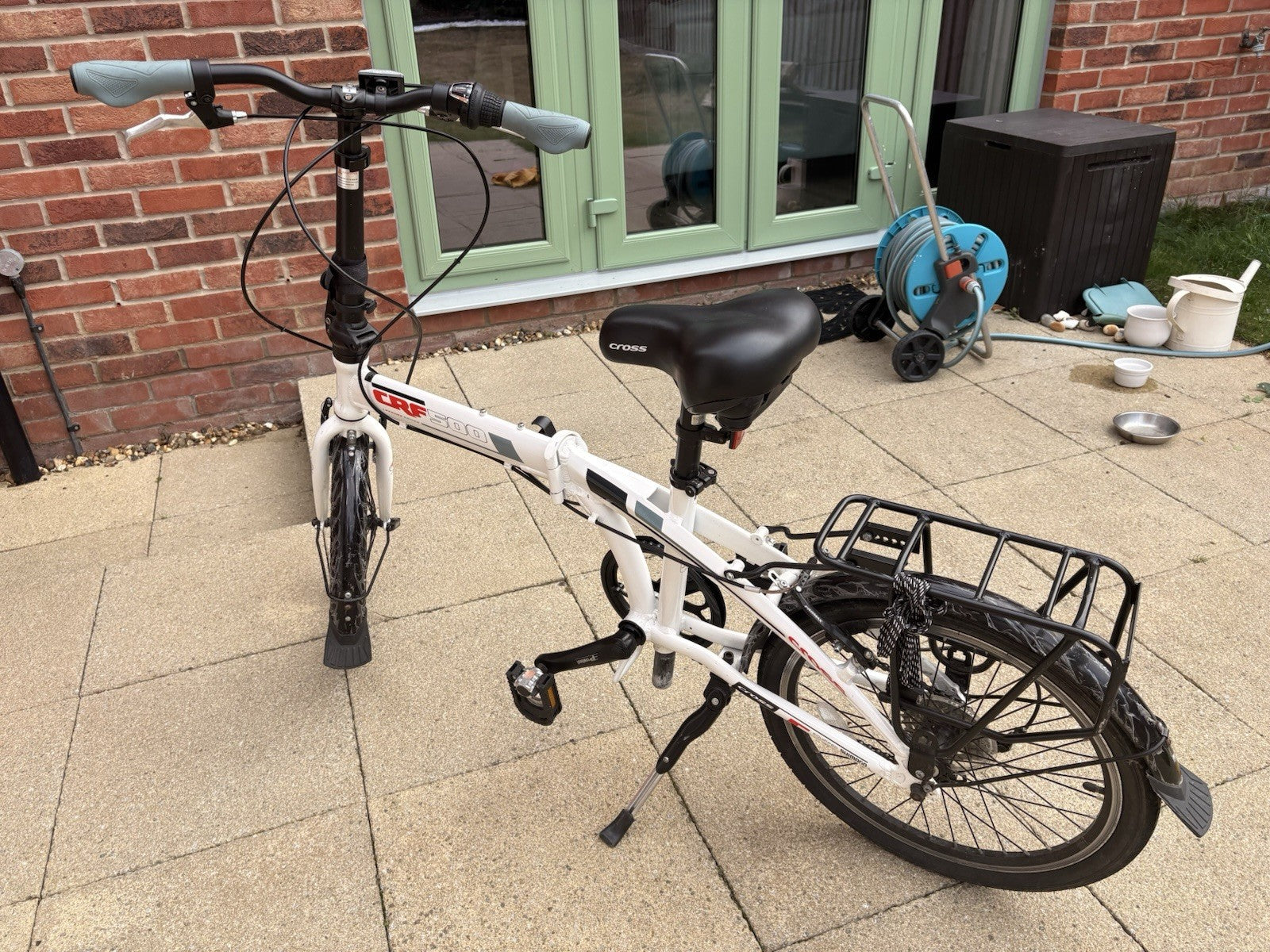Cross CRF500 20in Folding Bike 6-Speed White/Black Rear Rack Mudguards Stand