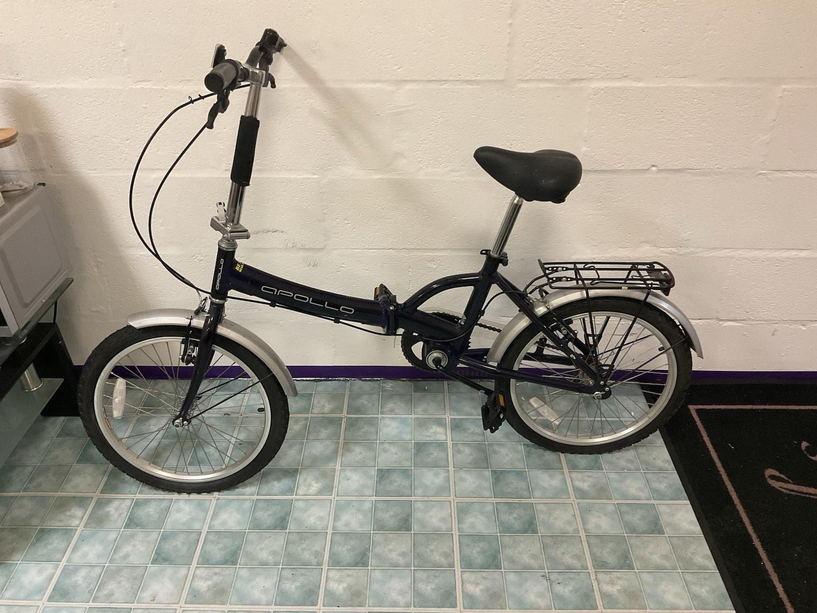 Pair of Apollo 20in Folding Bike Blue/Silver, Rear Rack, Mudguards & Reflectors