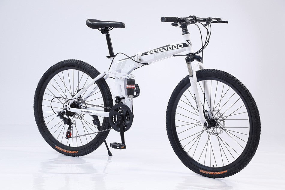 26 Inch White Foldable Bike, 24 Speed, Disc Brakes, Front suspension 302-303