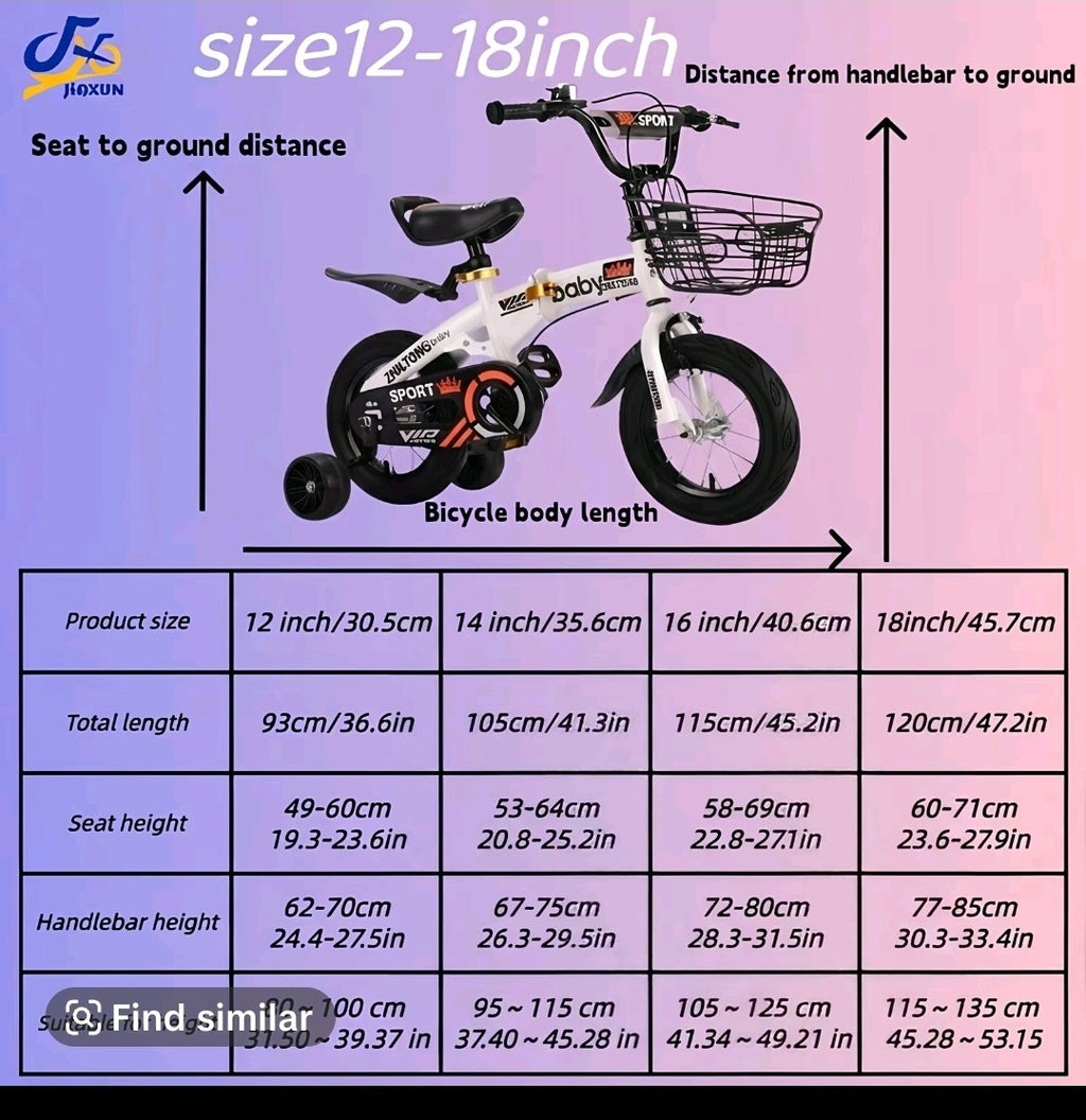 12inch Kids Bike Bicycle Children Boys Girls Foldable Cycle Removable Stabiliser