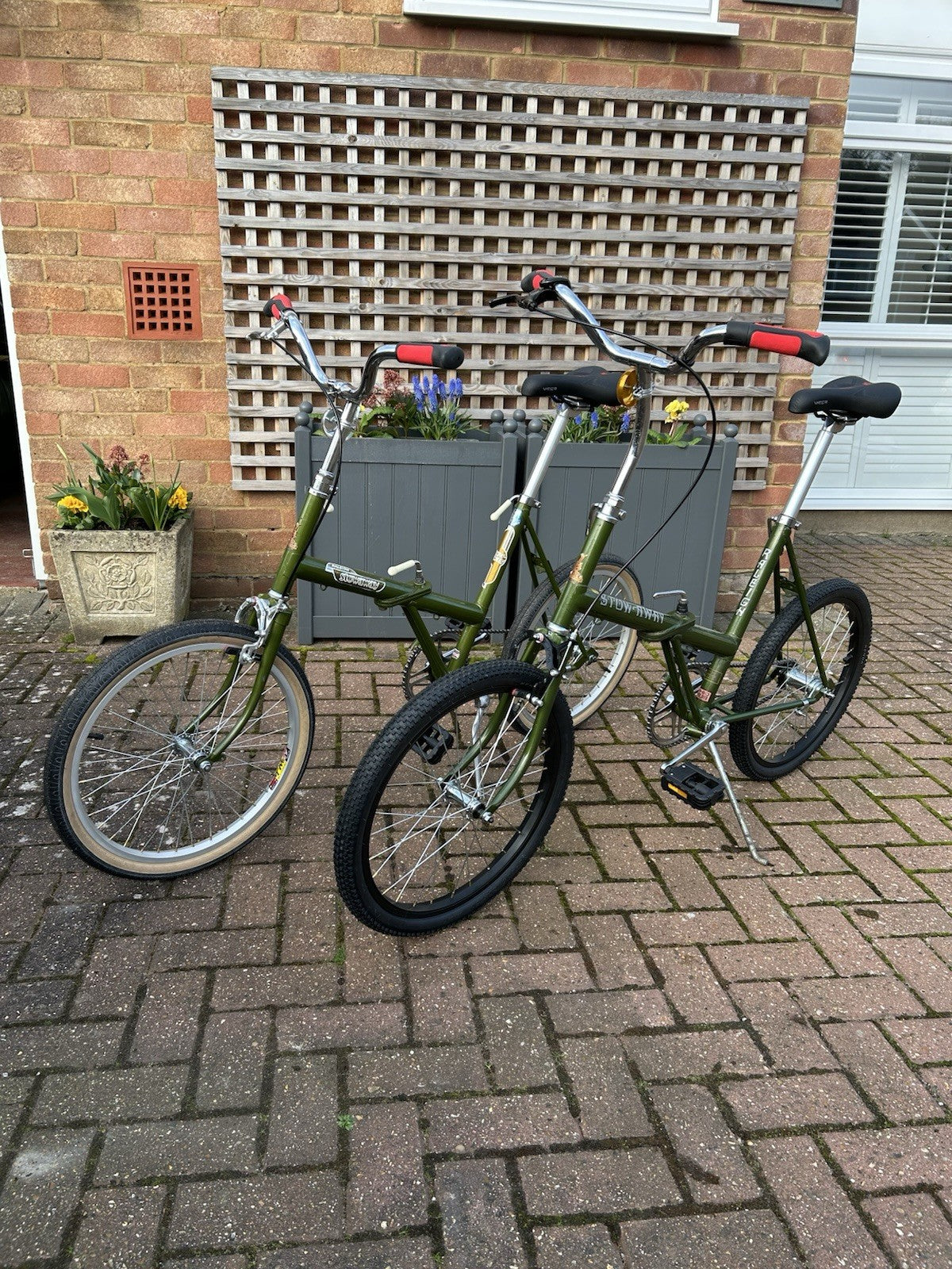 Pair of Customised Retro Nottingham-built Steel Raleigh Stowaway Folding Bikes