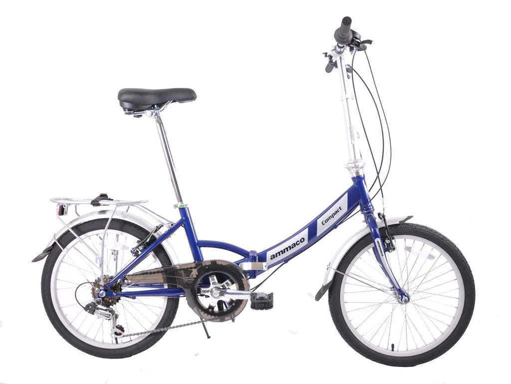 Ammaco Pakka Compact 20 Inch Wheel Folding Shopper Camping Bike 6 Speed Blue