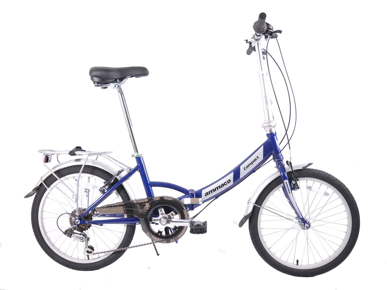 Ammaco Pakka Compact 20 Inch Wheel Folding Shopper Camping Bike 6 Speed Blue