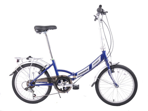 Ammaco Pakka Compact 20 Inch Wheel Folding Shopper Camping Bike 6 Speed Blue