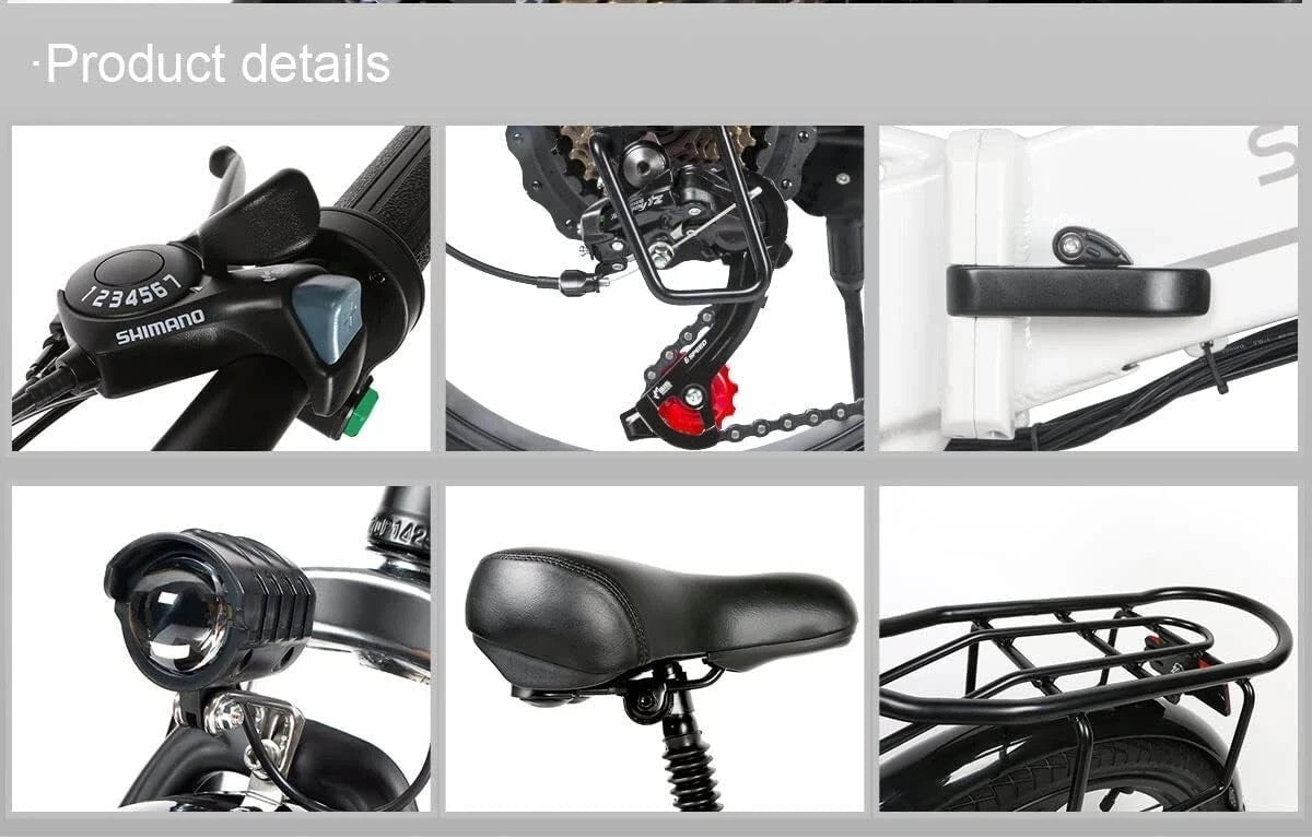 20" Portable Commuter Bike 60Nm 48V 10.4A  Folding City Bike 7 Speed -XD30BL new