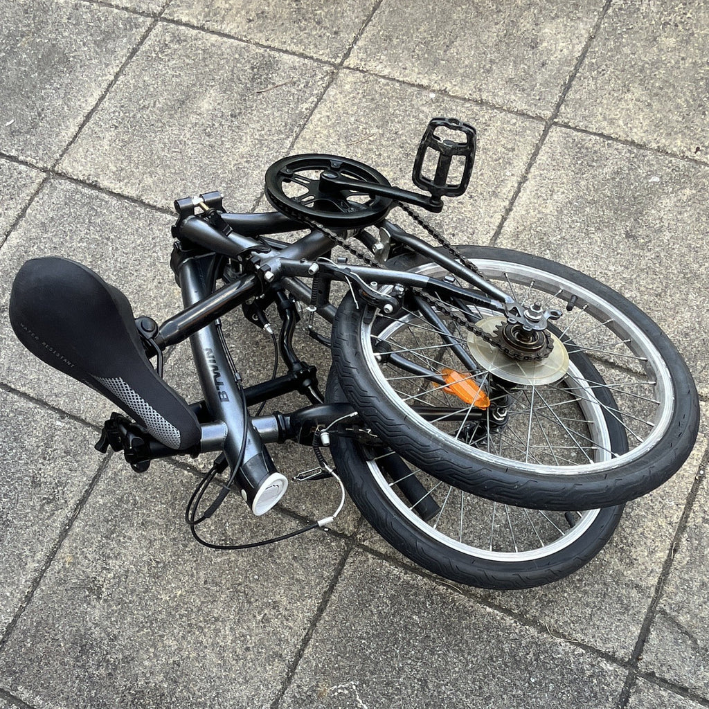 B'TWIN 20in Folding Bike Grey/Black V-Brake Derailleur Gears Riser Bar