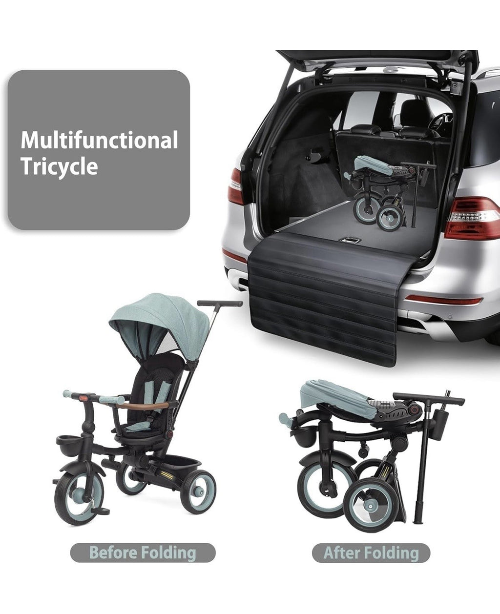 7-in-1 Folding Tricycle Trike with Parent Push Handle & Canopy