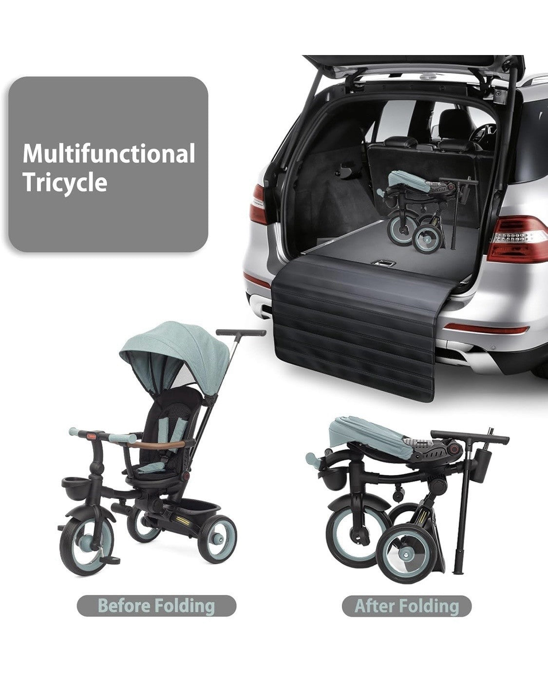 7-in-1 Folding Tricycle Trike with Parent Push Handle & Canopy