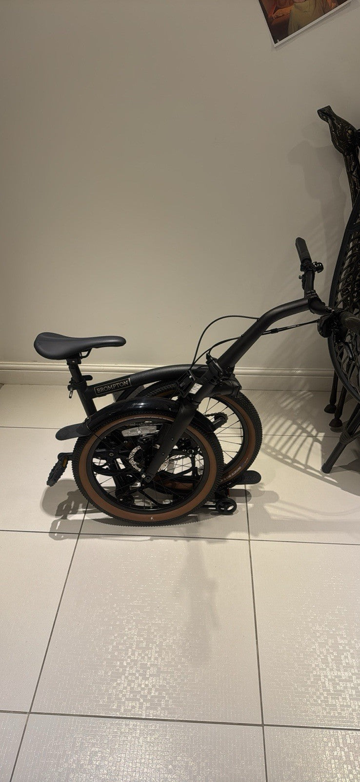 Brompton Folding Bike Black/Brown 20in Disc Brakes Derailleur Flat Bar