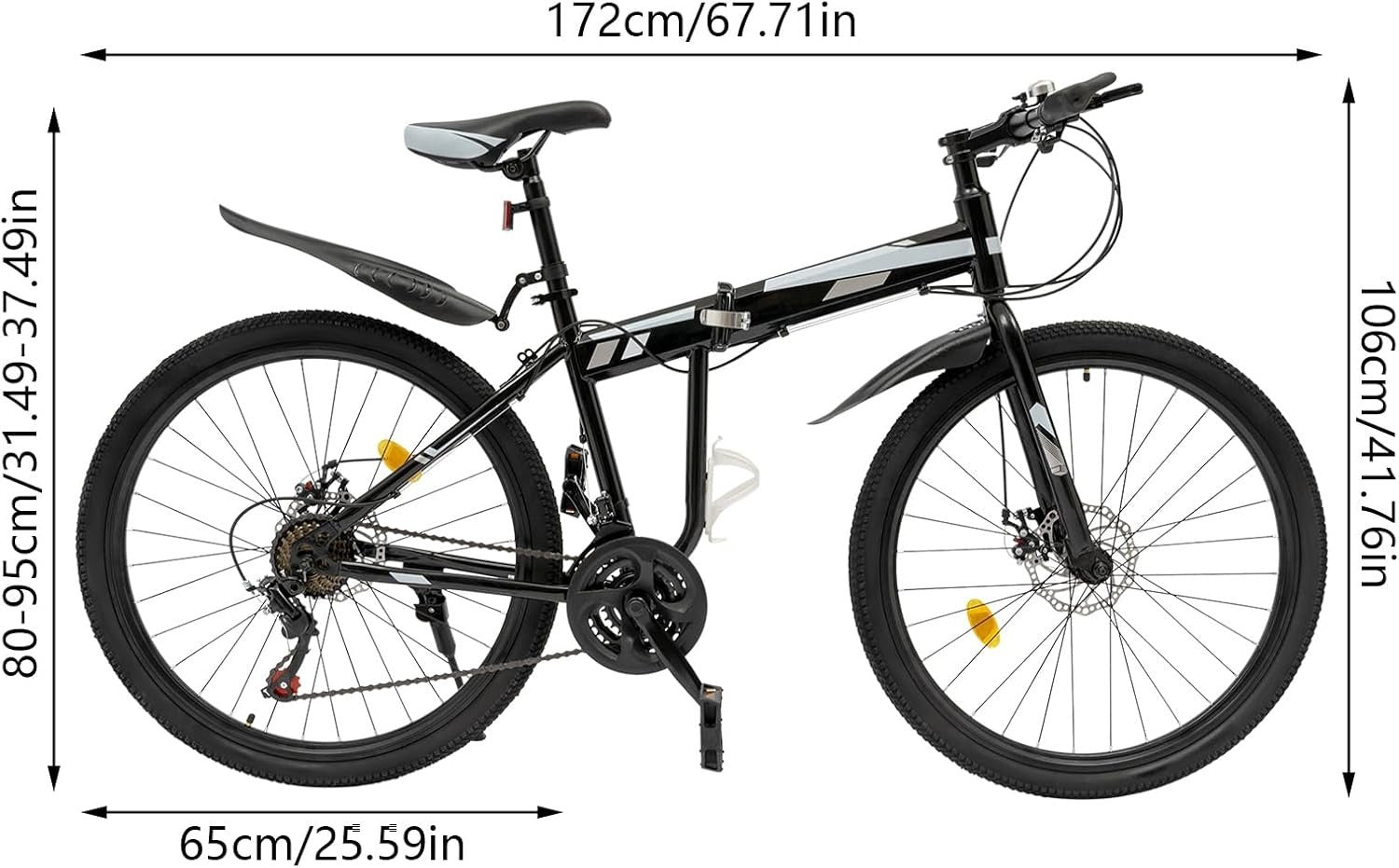 26" Mountain Bike 21-Speed Folding Adult Bike Dual Disc Brakes Safety Gear
