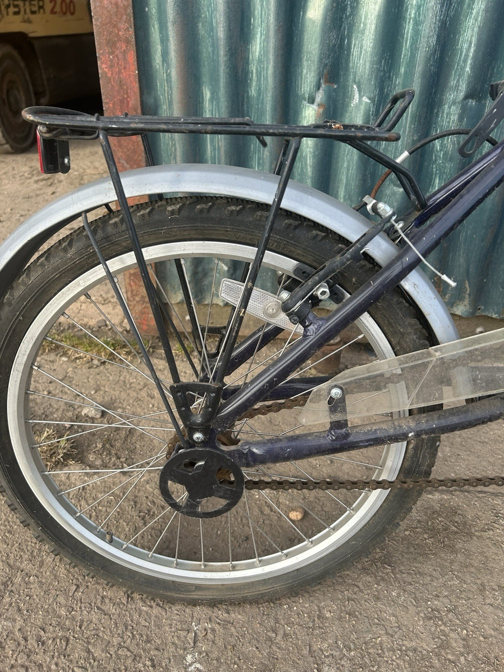Crescent Folding Bike 20 in Blue 1 Speed Flat Bar Rear Rack Mudguards