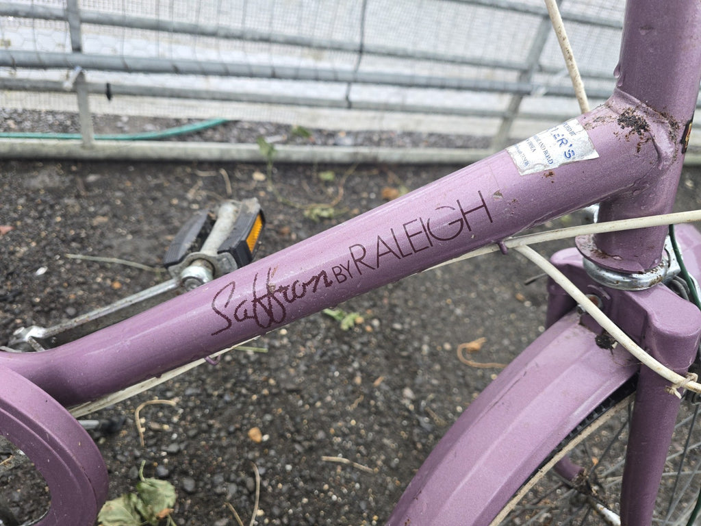 Raleigh Stowaway Folding Bike 20in Purple/White Step-Through 3-Speed Rear Rack