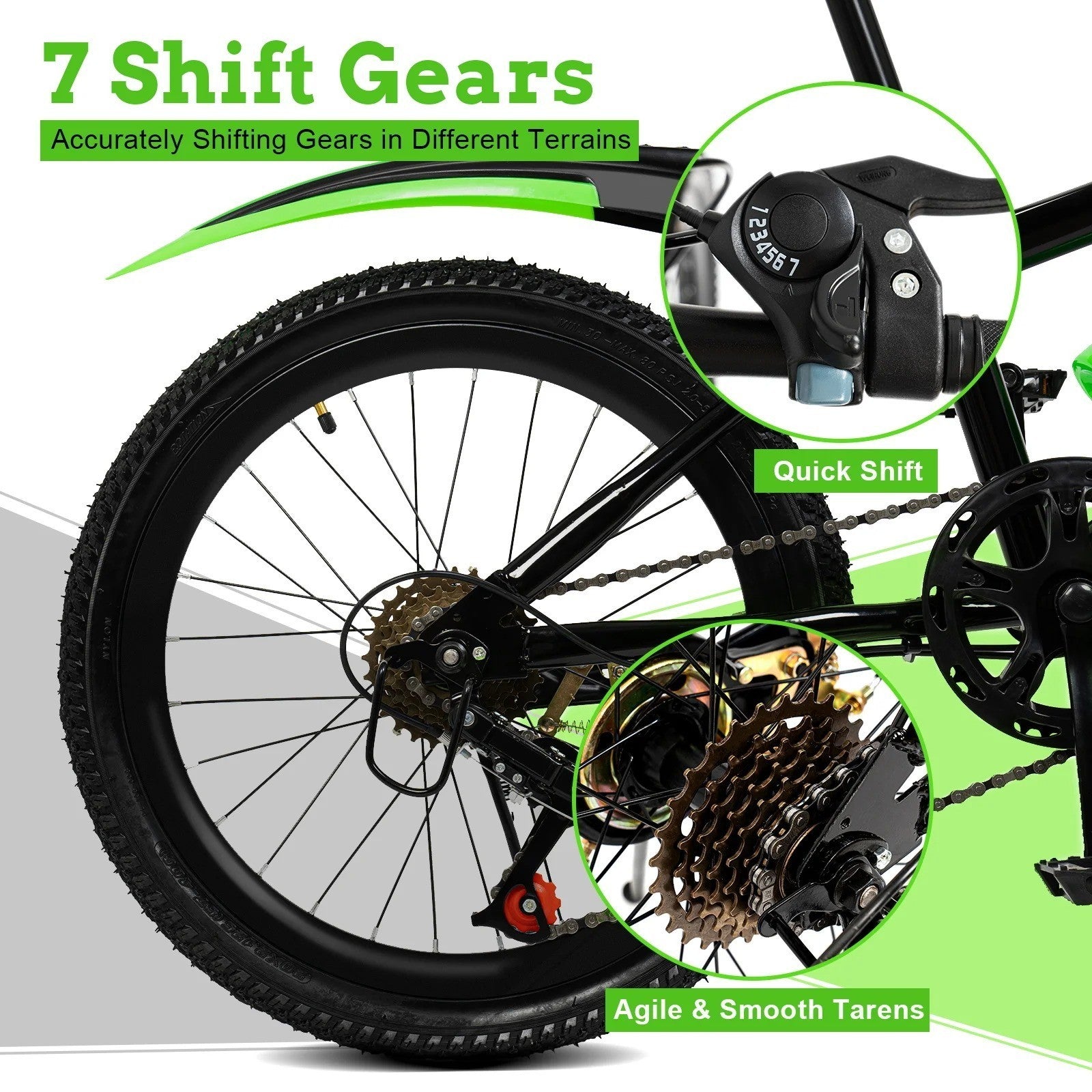 20 Inch Bike for Adult & Kids Folding Mountain Bike 7 Speed Disc Brakes Bicycle