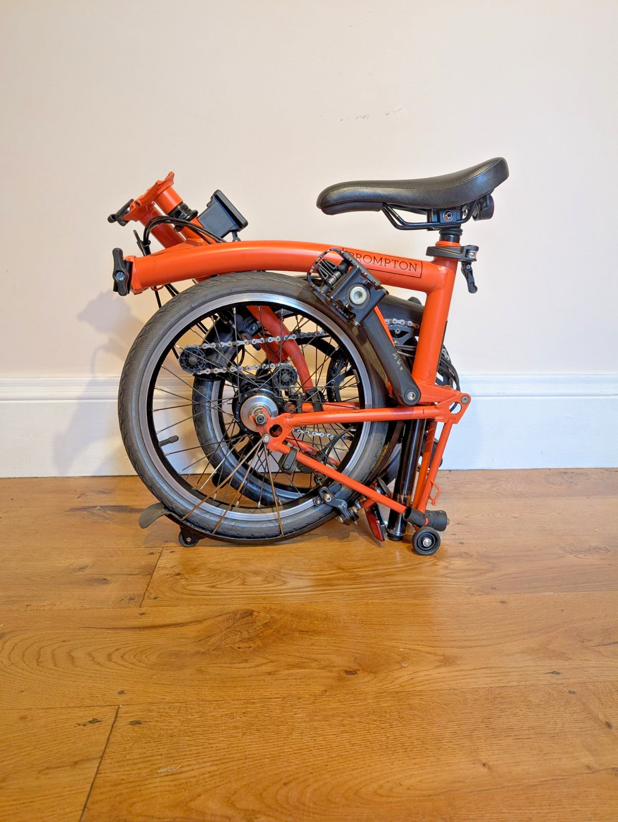 Brompton C Line 6 speed Fire Coral/Orange, recently serviced + Lights and Basket