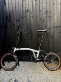 Brompton Folding Bike 16in White/Black Hub Gears Mudguards Reflectors