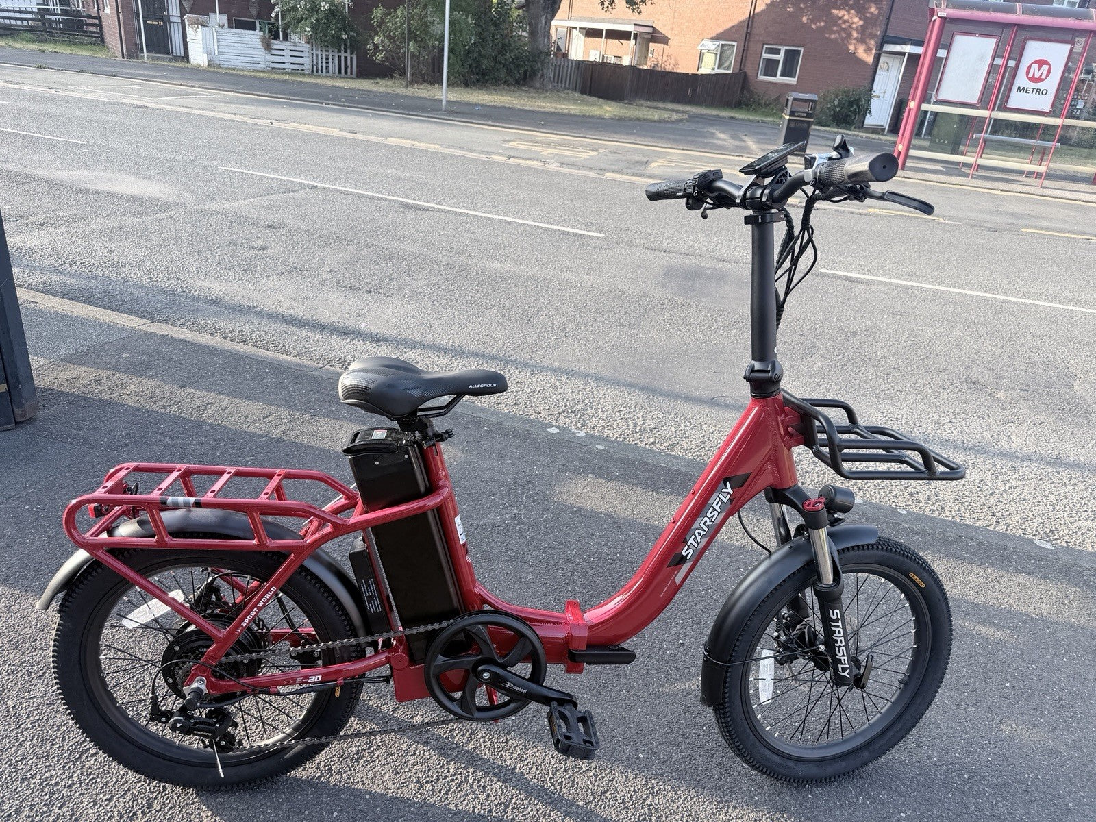 STARSFLY 20in Folding Bike 250W Rear Hub, Racks, Mudguards, Red/Black