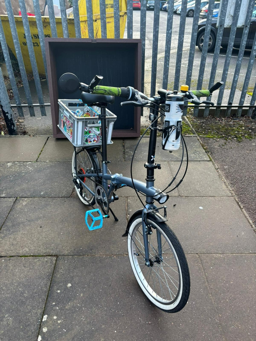 Grey Folding Bike — 16" Wheels, Compact & Lightweight- removable basket