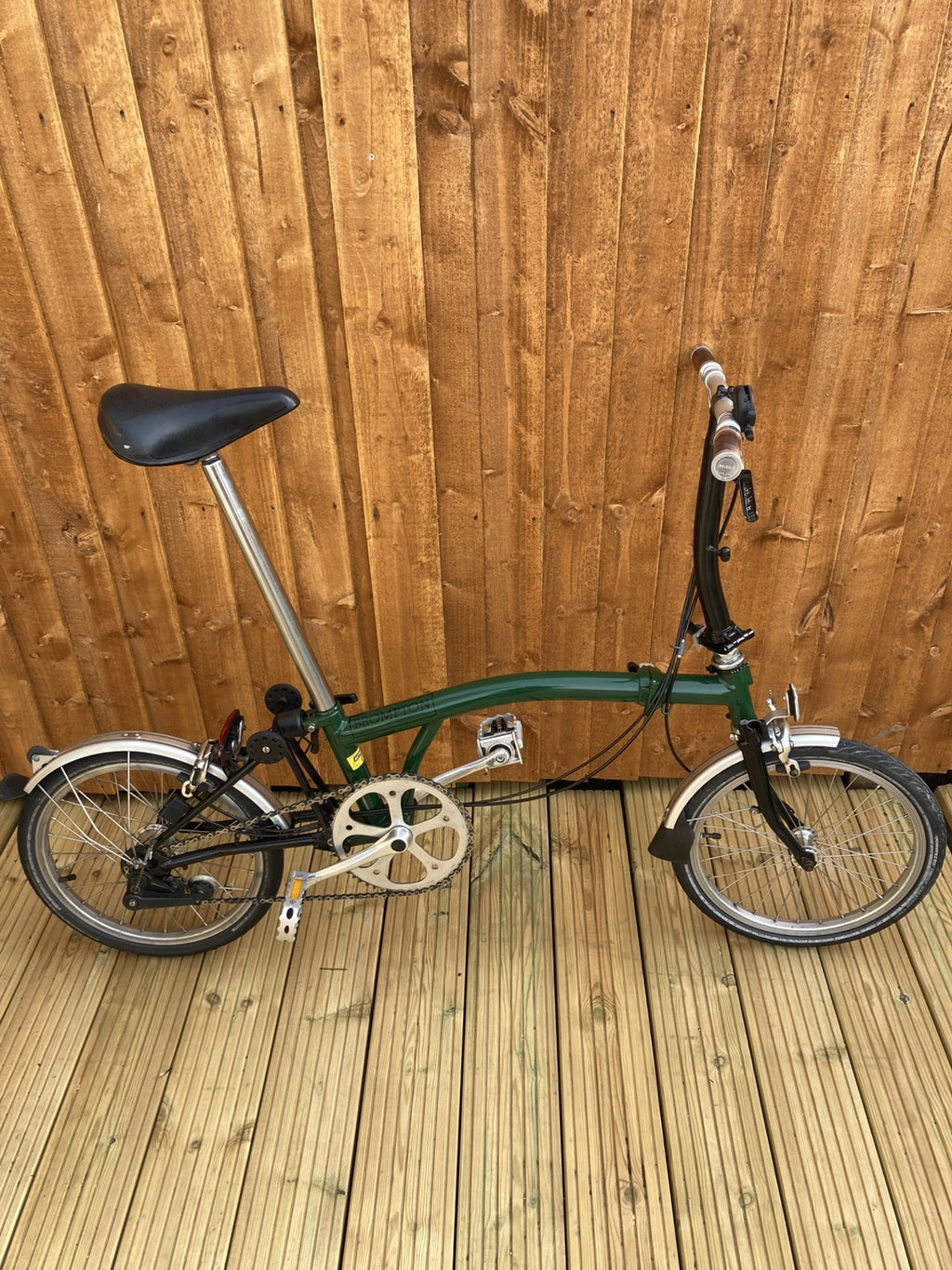 Brompton Racing Green Folding Bike 3 Speed + Brooks Saddle + Brooks Grips