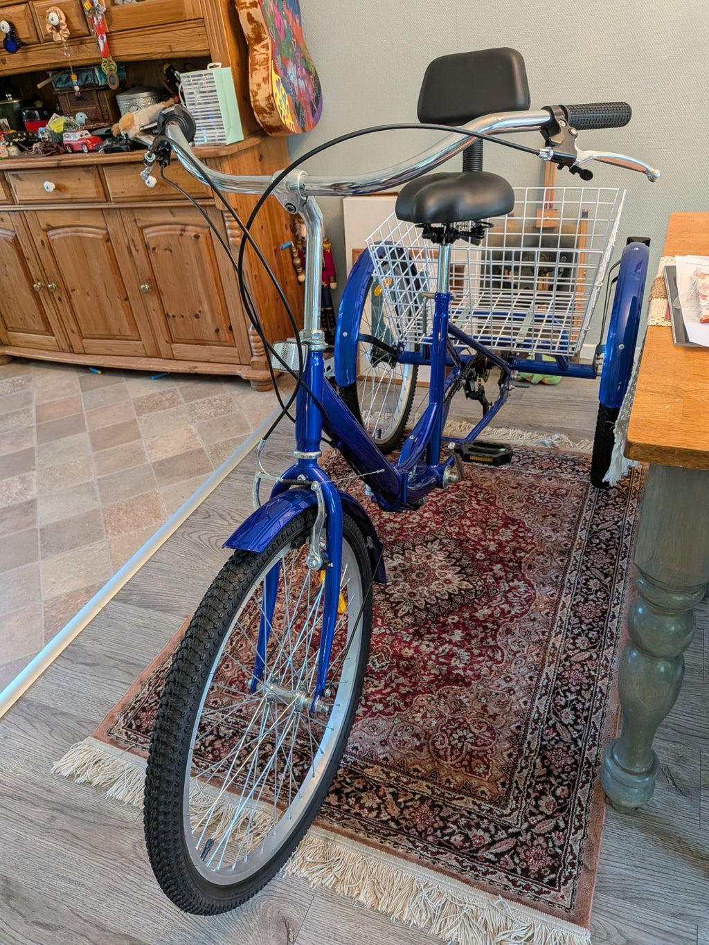 Blue Adult Tricycle Shopping Trike, Aluminium Frame, Folding, 7 Gears.
