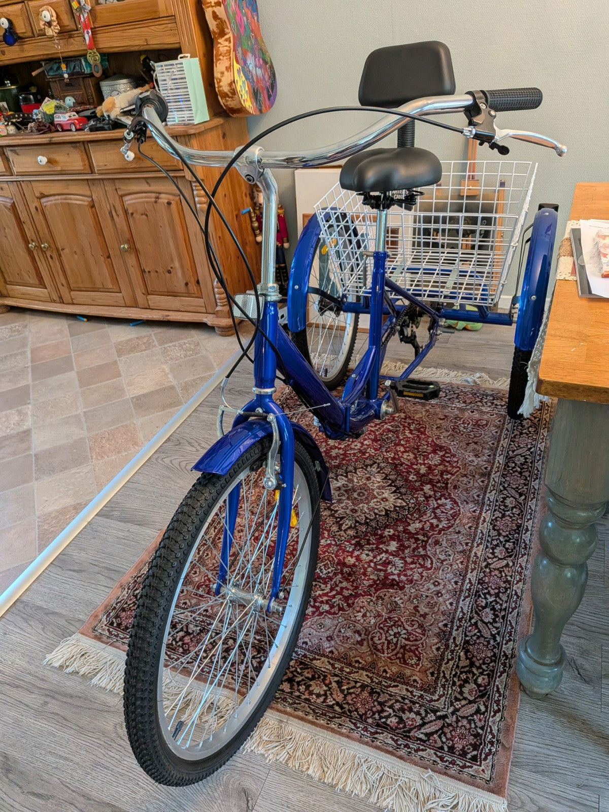 Blue Adult Tricycle Shopping Trike, Aluminium Frame, Folding, 7 Gears.