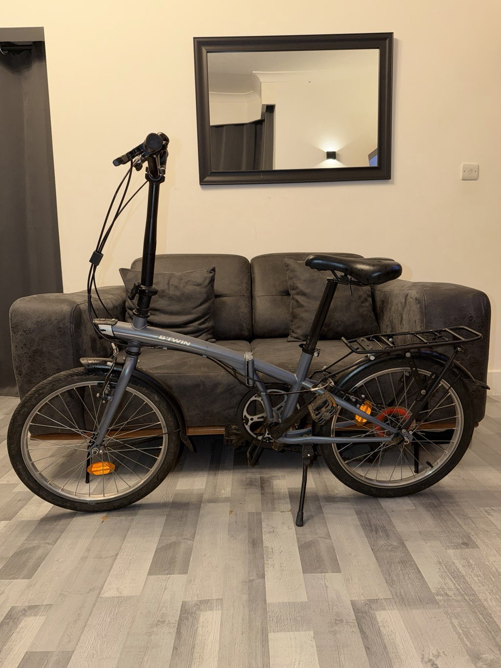 B-Twin Tilt 120 Folding Bike Blue/Grey, Good Runner, Cleaned Serviced