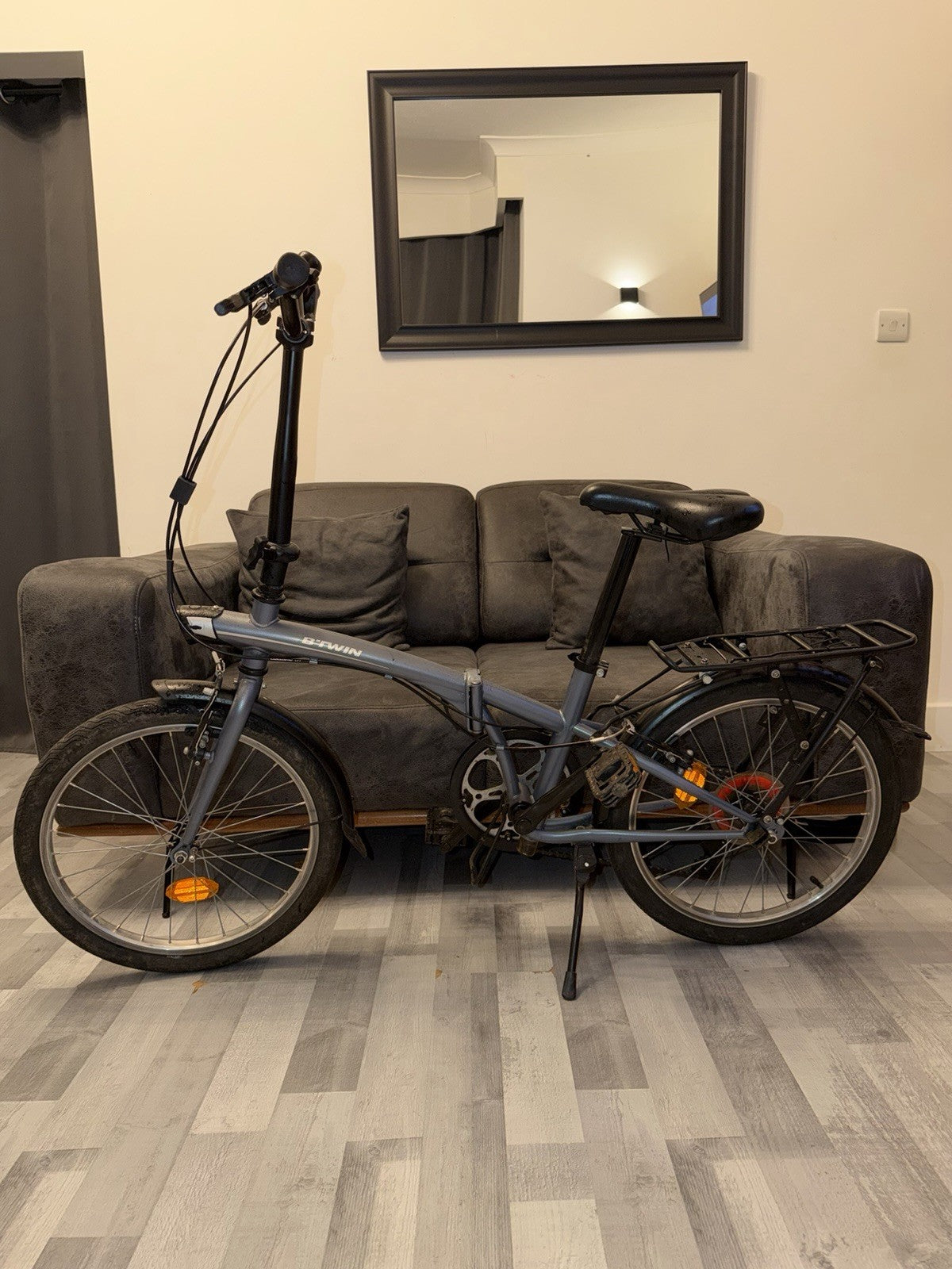 B-Twin Tilt 120 Folding Bike Blue/Grey, Good Runner, Cleaned Serviced
