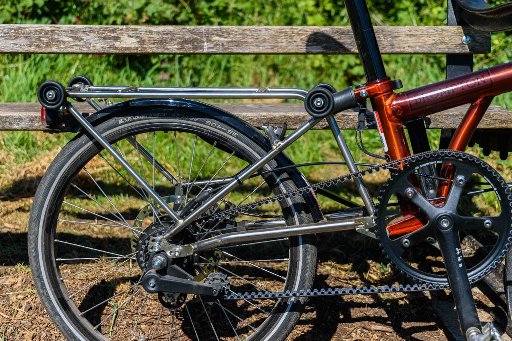 Kinetics Brompton. 20" wheels, cable disk brakes, belt drive, 11-speed Alfine