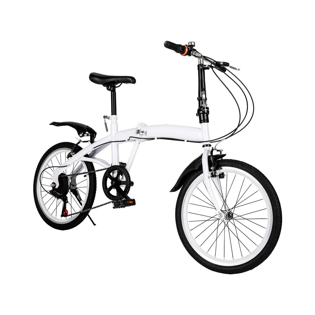 20 inch Unisex Folding Bike Adult Kids City Bike 6 Speeds V Brakes Bicycle White