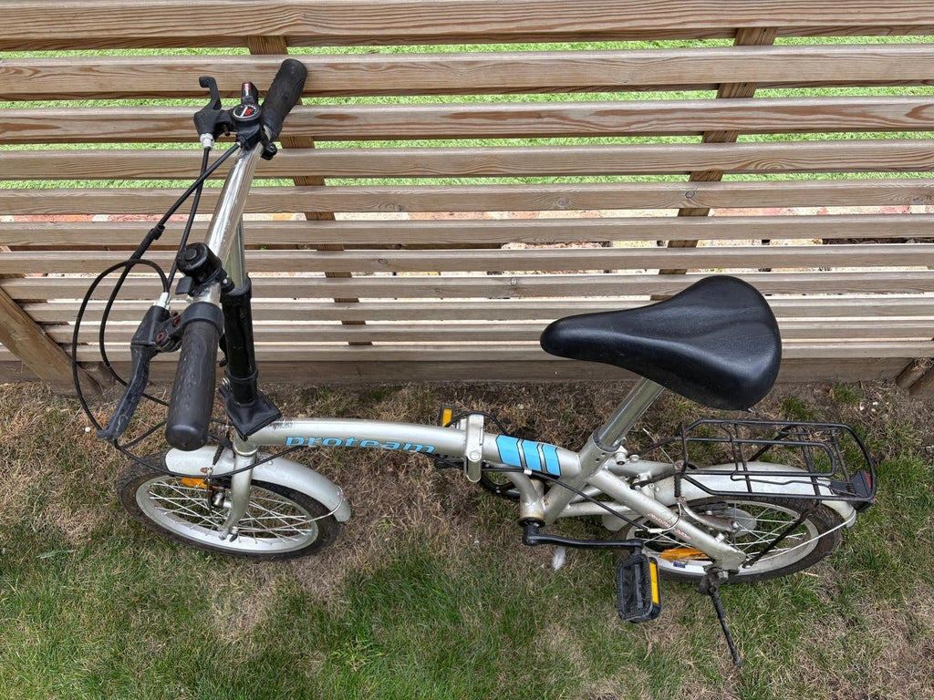 Proteam Folding Bike, silver & blue, adjustable seat, good for commuting