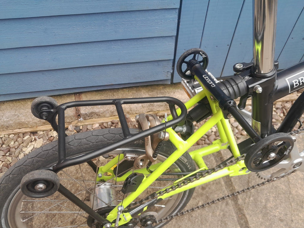 Brompton 3 speed custom matt black and lime lots of extras and upgrades