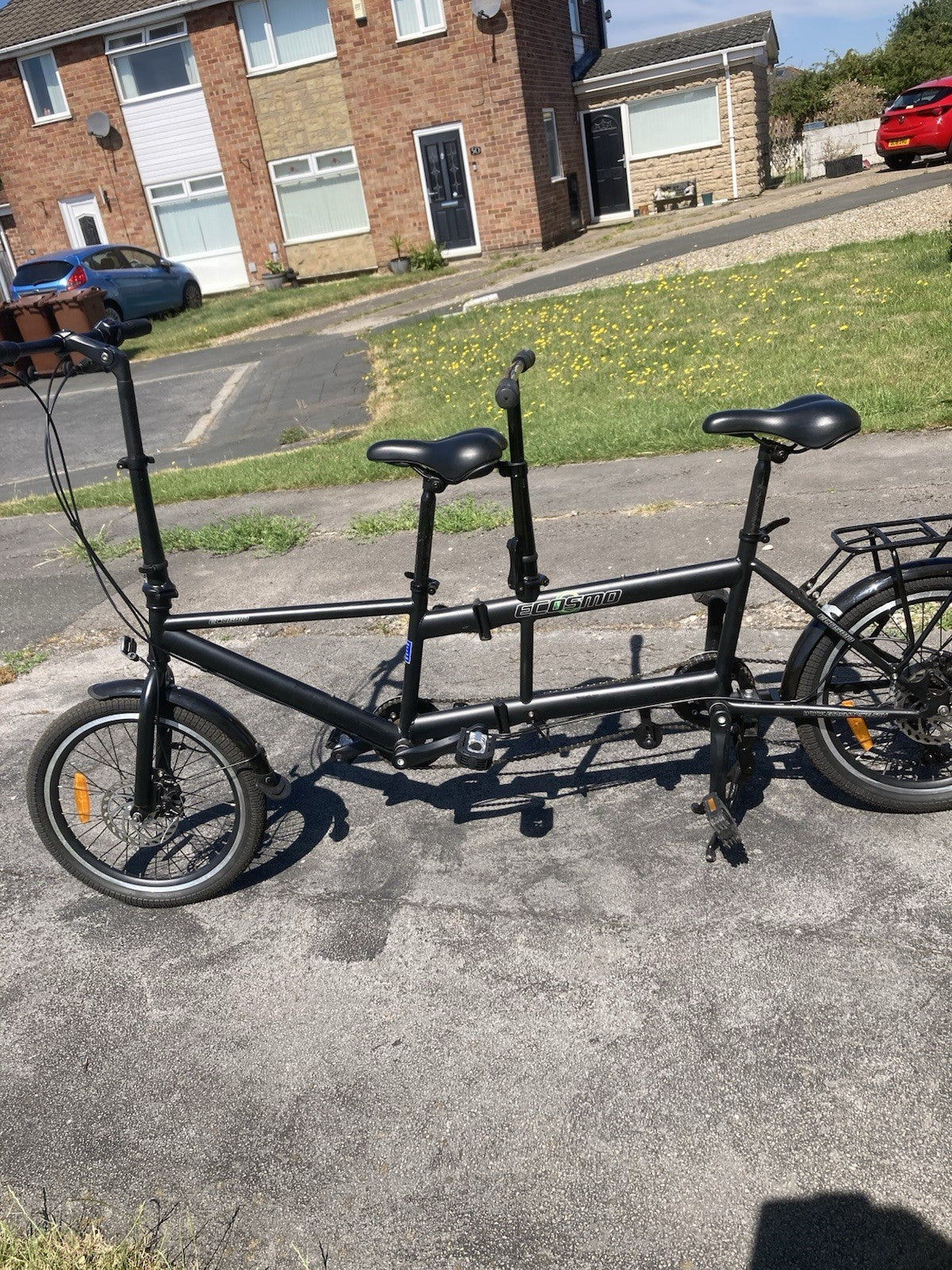 Ecosmo E20TF01BL Folding Tandem Bike 20in 7-Speed Disc Brakes Rack Guards