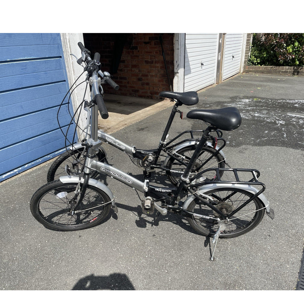 Two Apollo Transition Folding Bikes Aluminium 6061 20in Silver Black Kickstand
