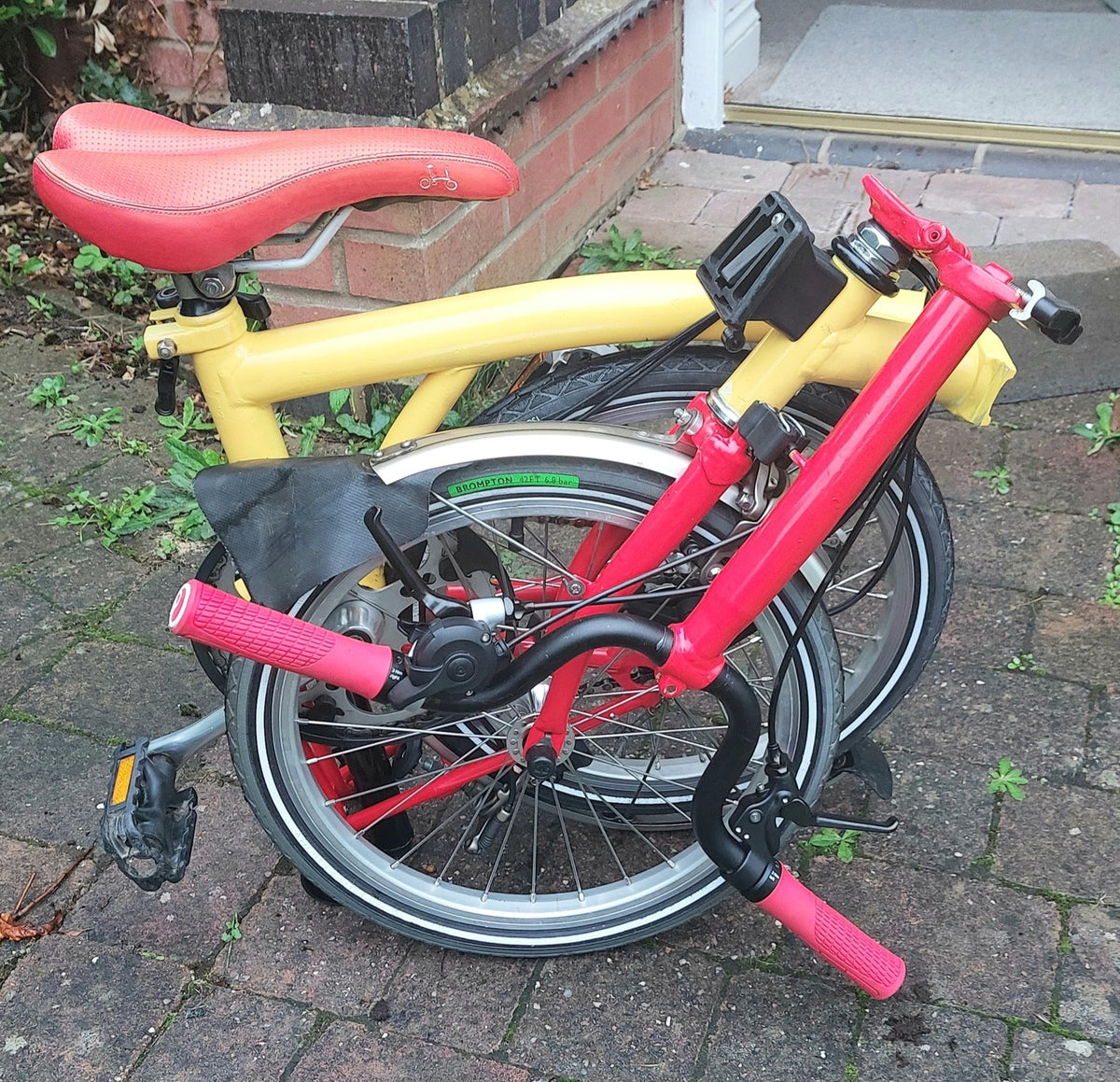 Brompton 3-Speed Red & Yellow Folding Bike + Front Travel Bag ('T-Bag')