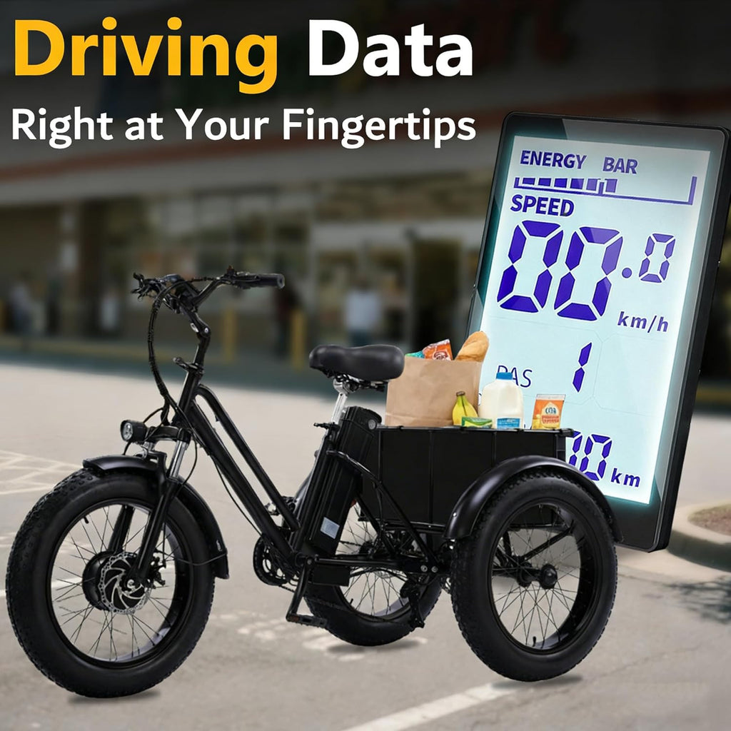 Adult Electric Tricycle 20-Inch Non-Folding/Folding 7-Speed Tricycle with Large