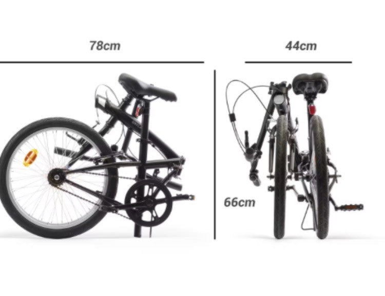 BTWIN 100 Folding Bike 20-inch, Black, 1-Speed, Bike Stand
