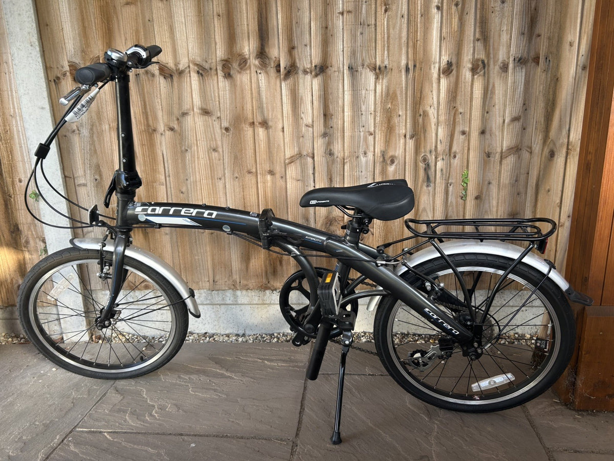 Carrera Intercity 20in Folding Bike Black/Silver Rear Rack Mudguards V-Brake