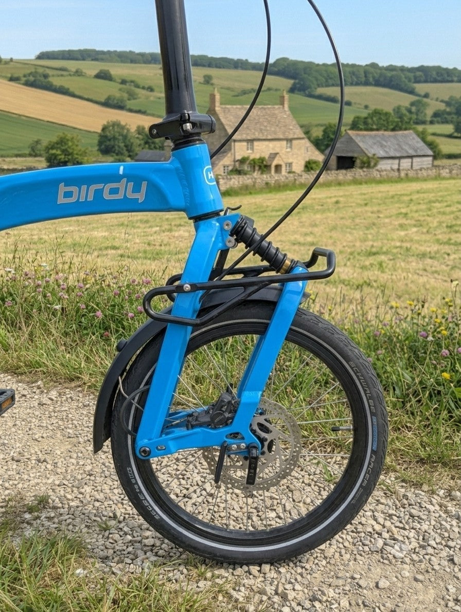 Birdy by Riese & Muller 18in, Cyan Blue  Hydraulic Disc, Front Susp, Lighting