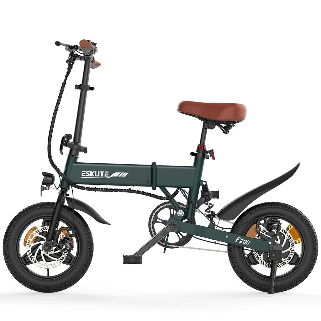 14" Portable Commuter Bike 50km 36V 7.8A Folding City Bike Full Disc-F200R Green