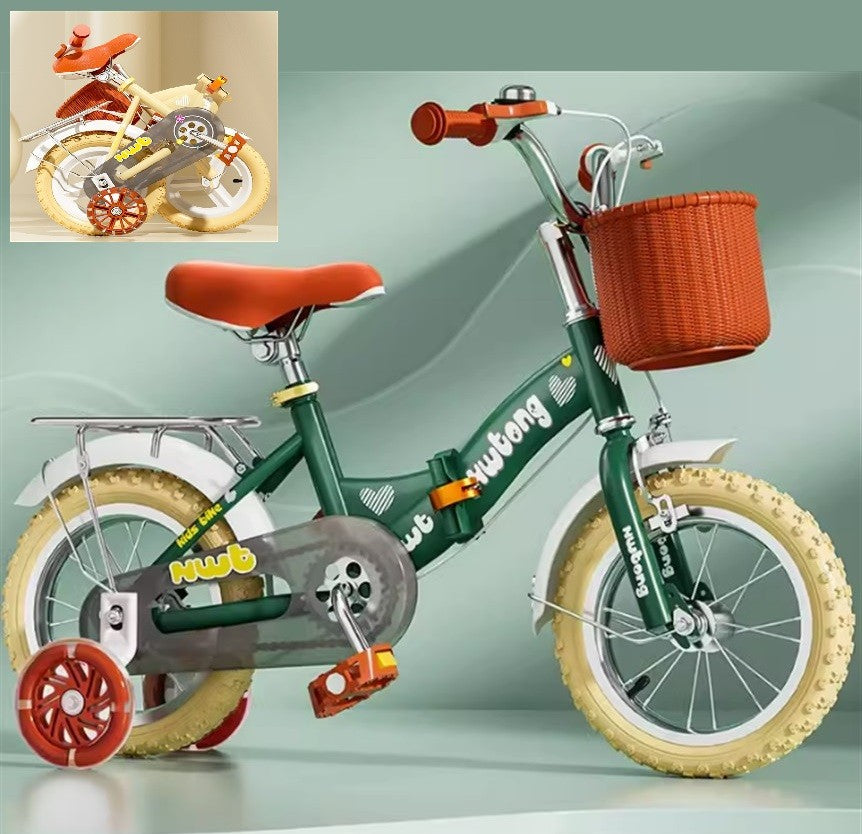 Kids Unisex folding bike cycle removable Rack & Basket - 12/14/16/18 inch Green