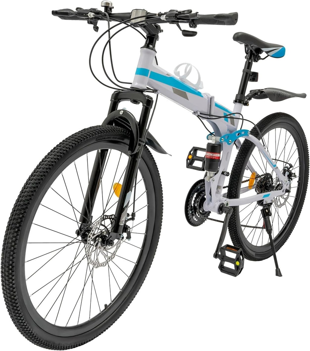 26" Foldable Mountain Bike 21 Speed Disc Brakes Adult MTB Steel Frame