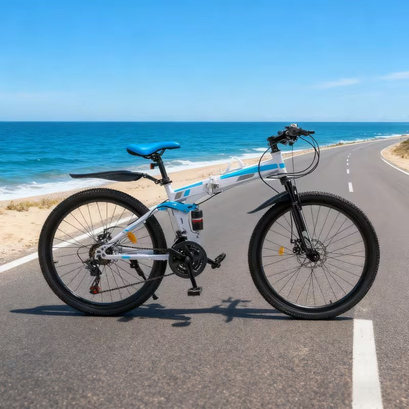 26in Folding Mountain Bike 21 Speed Men Bike MTB Bicycle School Dual Disc Brake