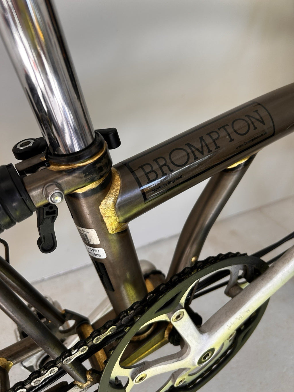 Brompton Folding Bike 6-Speed, Rare Raw Lacquer 2013 With Brompton L Front Bag