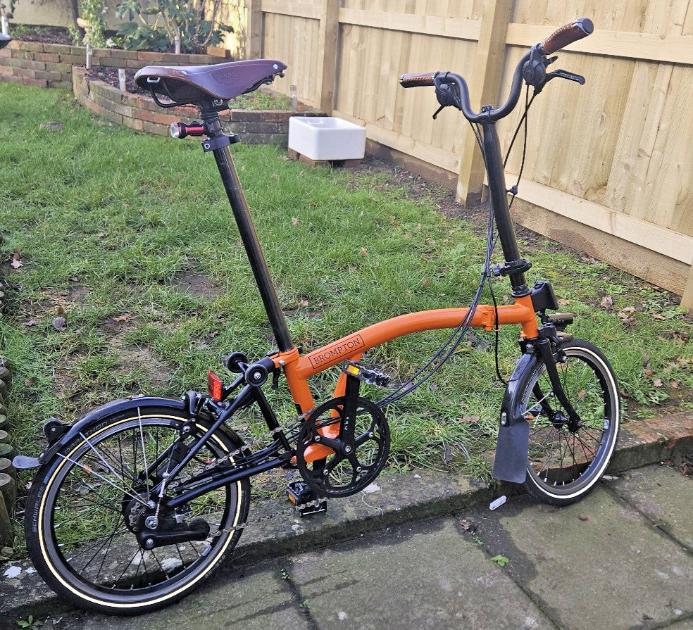 Brompton C Line H6L (6 Speed)  folding bicycle - rare Orange "Black Edition" mod