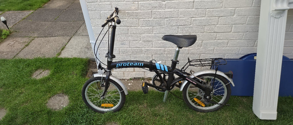 Proteam 20in Folding Bike Black/Blue 15-Speed V-Brake Rack Mudguards