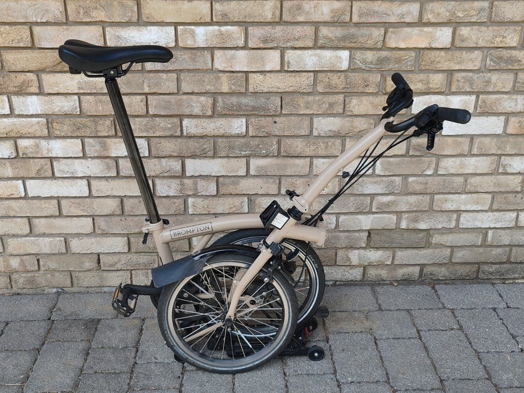 Brompton M6R 6 Speed Folding Bike – Dune Sand – Rear Rack – BikeRegister