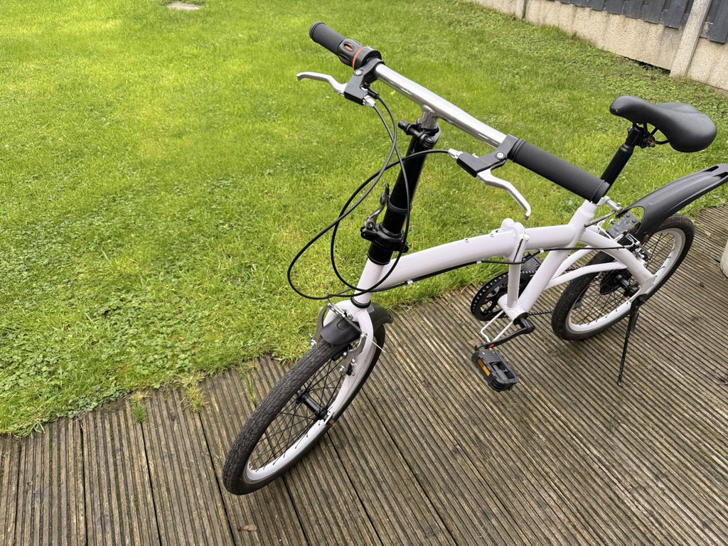 White/Black Folding Bike Flat Bar V-Brakes Mudguards Kickstand Derailleur