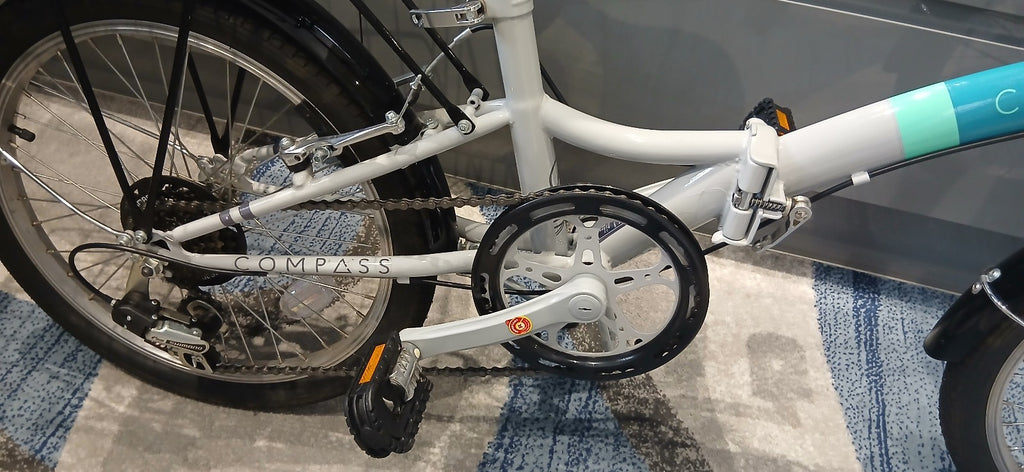 Compass Northern Folding Bike 20” wheels White and blue