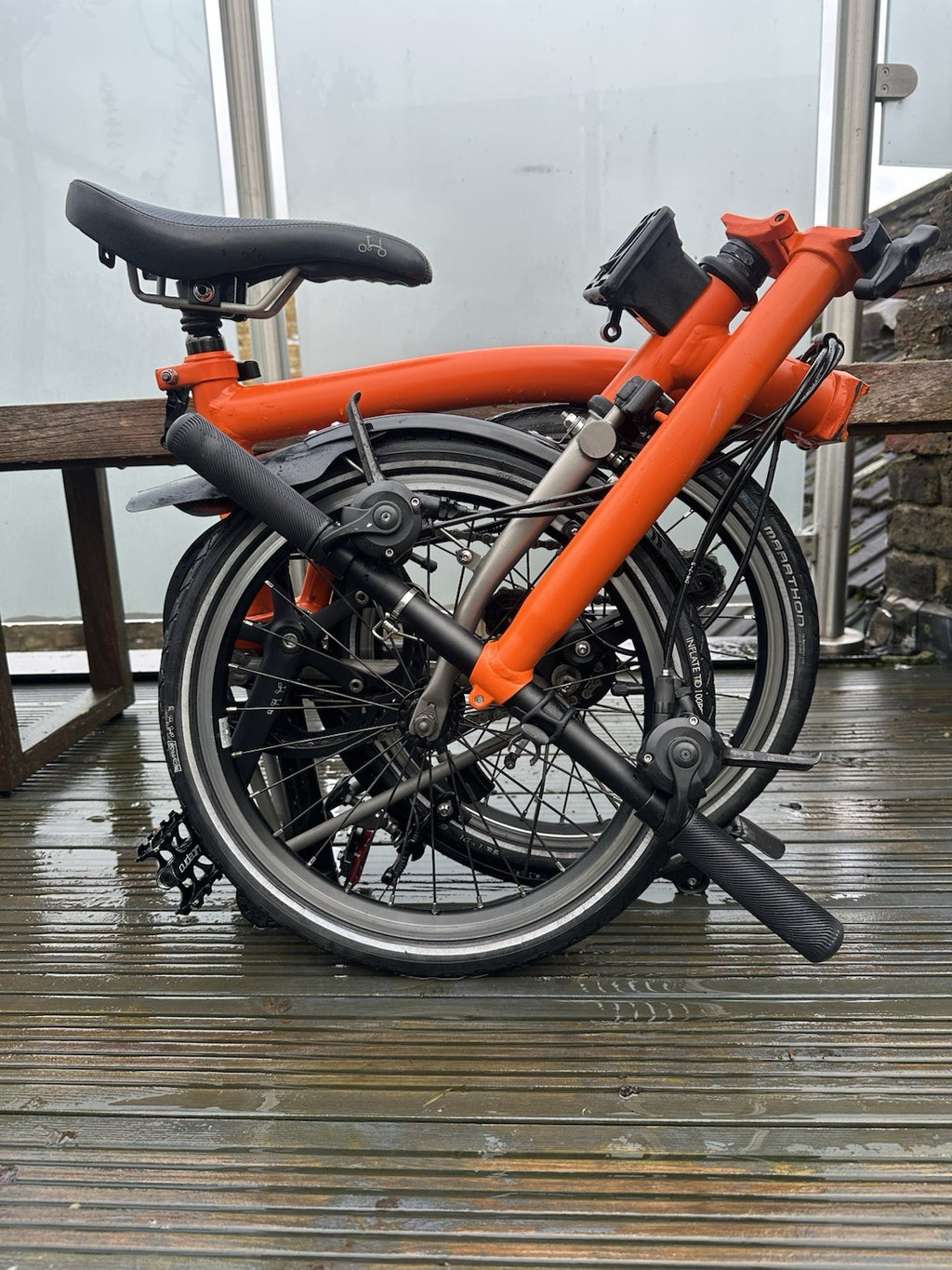 Brompton S6L Titanium Superlight model in blue folding commuter bike